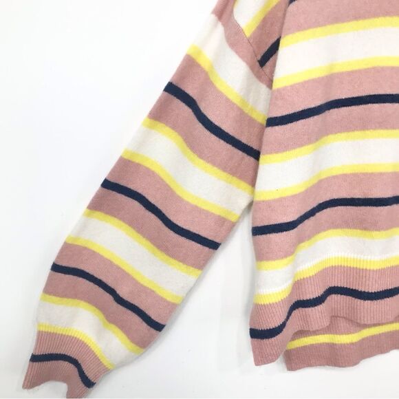 Ann Taylor Pink Navy Yellow Striped Knit Boyfriend Cardigan Sweater - Picture 8 of 16